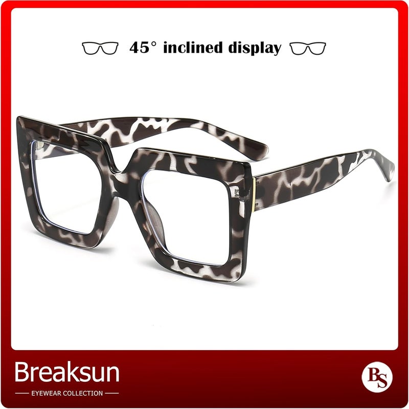 Breaksun Oversized Blue Light Glasses for Women Fashion Thick Square Computer Eyewear Non-Prescription Black Glasses (White Leopard) - Image 3